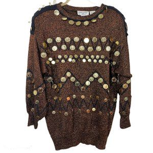 Vintage 80s Bonnie Boerer Sweater sz M Metal Coin